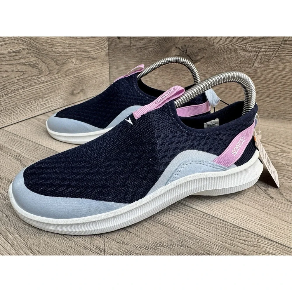 New NWT Speedo Aqua Socks Girls Size Large 4 - 5 ~ Water Shoes Blue / Pink